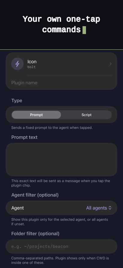 Custom one-tap command chips in Terminull
